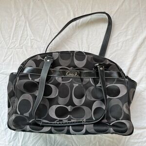COACH Diaper Bag Black Signature Baby Tote Canvas Crossbody Work/Travel Addison